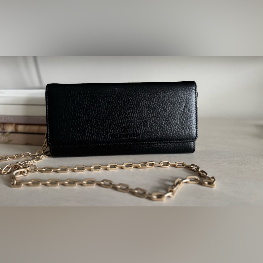 Valentino Black Leather Chain Wallet